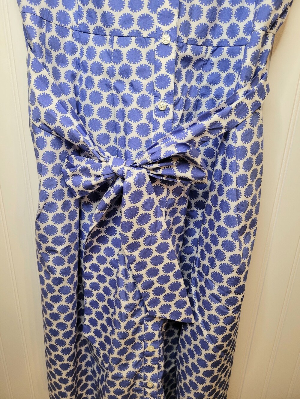 Talbots Cotton Blue & White Floral Dot Belted A-line Shirtdress - Size 14 Preppy - Picture 7 of 10